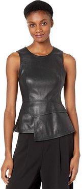 Faux Leather Peplum Top (Black) Women's Dress
