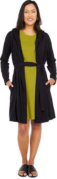 Organic Cotton Stretch Jersey Hooded Wrap Jacket (Black) Women's Clothing