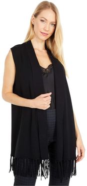Knit Fringe Vest (Black) Women's Clothing