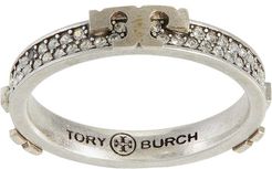 Serif-T Pave Stackable Ring (Worn Tory Silver/Crystal) Ring