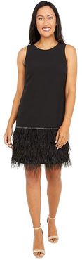 Sleeveless Stretch Crepe Cocktail Dress with Feather Hemline (Black) Women's Clothing