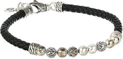 Classic Chain Hammered Bracelet with Woven Leather (Black) Bracelet