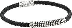 Classic Chain Jawan Bracelet On 4mm Black Woven Leather (Silver) Bracelet