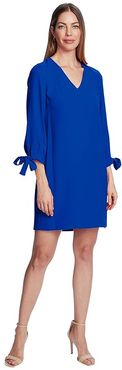 3/4 Tie Sleeve V-Neck Dress (Deep Royal Blue) Women's Clothing