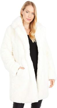 Sasha Long Faux Fur Coat with Collar (Ivory) Women's Clothing