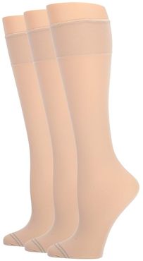 Graduated Compression Sheer Knee High 3-Pair Pack (Cream) Women's No Show Socks Shoes