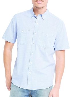 Short Sleeve Two-Tone Basketweave (Blue) Men's Clothing