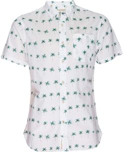 Truman Button Collar in Seersucker Palm Print (White) Men's Clothing