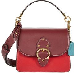 Coated Canvas Signature Gusset Beat Shoulder Bag 18 (Tan/Electric Red Multi) Bags
