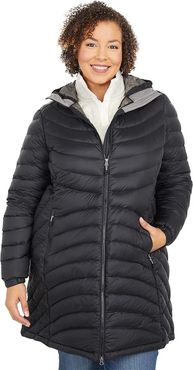 Plus Size Ultralight 850 Down Hooded Coat (Black) Women's Clothing