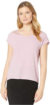 Cap Sleeve Top w/ Knit Back (Lilac) Women's Clothing