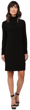 Long Sleeve Turtleneck Dress To Knee (Black) Women's Dress