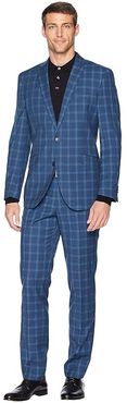 Unlisted Slim Fit Stretch 32 Finished Bottom Suit (Blue Plaid) Men's Suits Sets