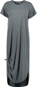 Burnout Wash Jersey Knotted Midi Short Sleeve T-Shirt Dress (Black) Women's Clothing