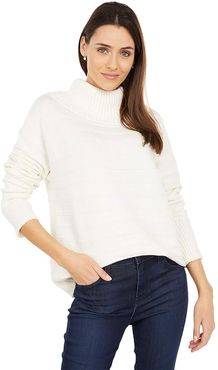 Long Sleeve Textured Stripe Cowl Neck Sweater (Antique White) Women's Clothing