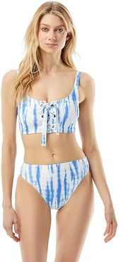 Tie-Dye Daydream Lace-Up Bralette with Grommet Detail and Removable Soft Cups (Crew Blue) Women's Swimwear