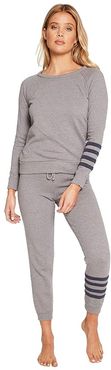 Cashmere Fleece Raglan Pullover Stripe Detail (Heather Grey/Avalon) Women's Clothing