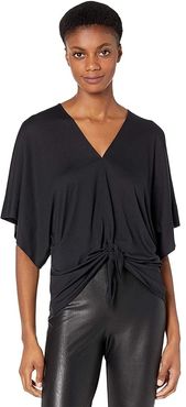 Tie Front Knit Top (Black) Women's Clothing