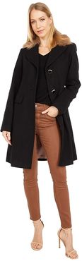 Wool Coat w/ Faux Fur Collar (Black) Women's Coat