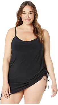 Plus Size Solid Brynn Swimdress One-Piece (Black) Women's Swimsuits One Piece