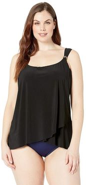 Plus Size Solid Dazzle Tankini Top (Black) Women's Swimwear