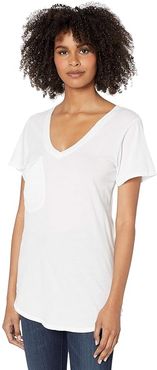 V-Neck Pocket Tee in Lightweight Jersey (White) Women's Clothing