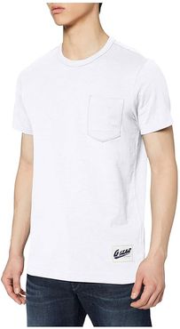 Contrast Pocket Round Neck T-Shirt (White) Men's Clothing