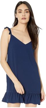 Crepe Shift Dress with Ruffle Hem (Navy) Women's Dress