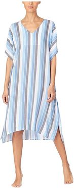 Viscose Sleepwear Plain Weave Caftan (White Stripe) Women's Pajama