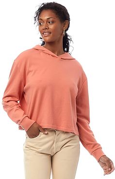 Lightweight French Terry Cropped Pullover Hoodie (Sunset Coral) Women's Sweatshirt