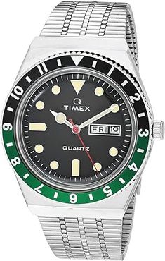 38 mm Q Timex Black/Green (Silver/Black/Silver) Watches