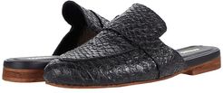 Milan Snake Embossed Loafer Mule (Black) Women's Shoes