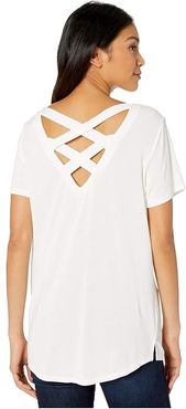 Short Sleeve Lace-Up Top (White) Women's Clothing