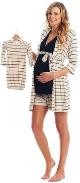 Adaline Maternity/Nursing Mommy Me Five-Piece PJ Set (Sand Stripe) Women's Pajama Sets