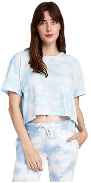 Relaxed Tie-Dyed Flowed Crop Top (Sky Blue Printed Tie-Dye) Women's Clothing