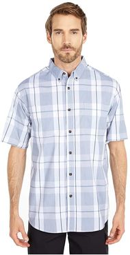 Relaxed Fit Flex Short Sleeve Plaid Shirt (Cool Blue Navy Plaid) Men's Clothing