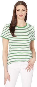 Short Sleeve Crew Neck Lucky You Striped Tee (Green Multi) Women's Clothing