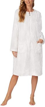 Cozy Plush Long Zip Robe (White) Women's Pajama