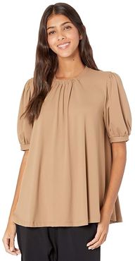 Puff Sleeve Gathered Band Top (Toasted Almond) Women's Clothing