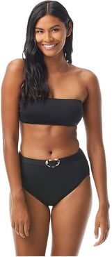 Heart Buckle Bandeau Bikini Top with Removable Soft Cups and Strap (Black) Women's Swimwear