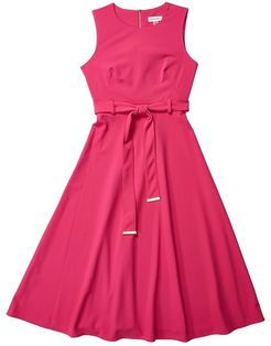 A-Line Dress with Self Tie Belt (Hibiscus) Women's Dress