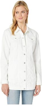 Colored Knit Denim Maxi Jean Jacket (White) Women's Coat