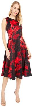 Floral Print A-Line Dress (Red Multi) Women's Dress