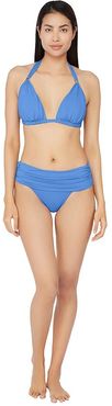 Beach Club Solids Molded Cup Slider Top w/ Small Hammered Barette Slider (Sky Blue) Women's Swimwear