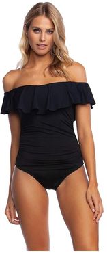 Island Goddess Off-the-Shoulder Ruffle One-Piece (Black) Women's Swimsuits One Piece