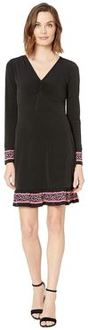 Solid Twist Neck Petal Border Dress (Black) Women's Dress