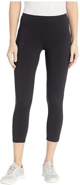 Wide Waistband Blackout Cotton Capri Leggings (Black) Women's Casual Pants