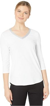 3/4 Sleeve V-Neck (White) Women's Clothing