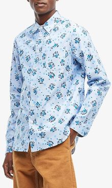 Long Sleeve Floral Button Down (Blue Flower Print) Men's Clothing