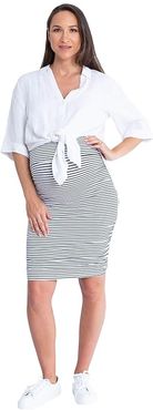 Maternity Linen Shirt and Skirt (White/Black Stripe) Women's Clothing